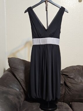 London Times Black Midi Dress with Silver Waistband Accent